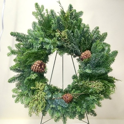 Christmas Mixed Green Wreath with Pine Cones