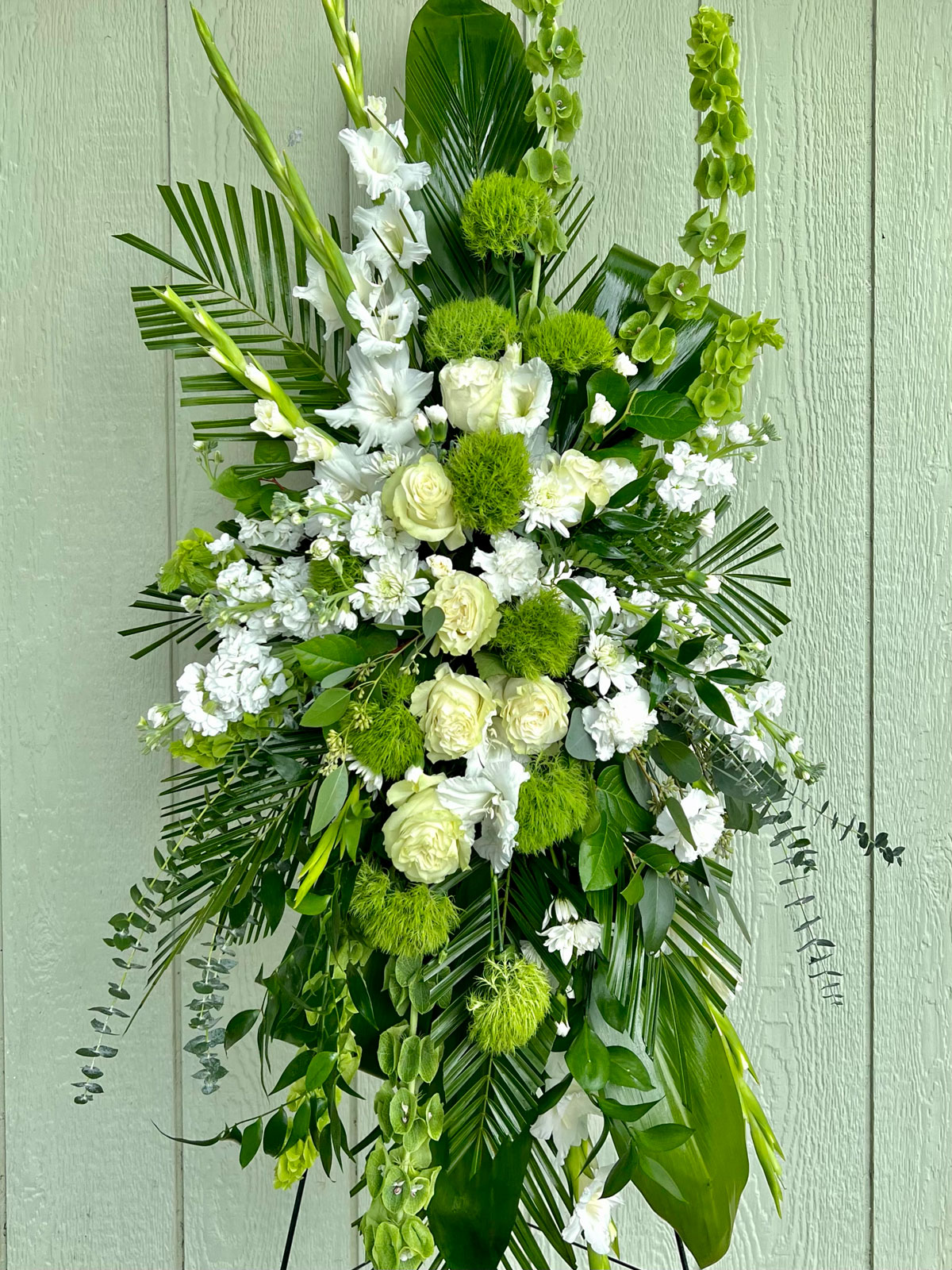 Condolence Spray from Annaville Florist in Calallen, Corpus Christi, Texas located near Sawyer George Funeral Home - Green and White