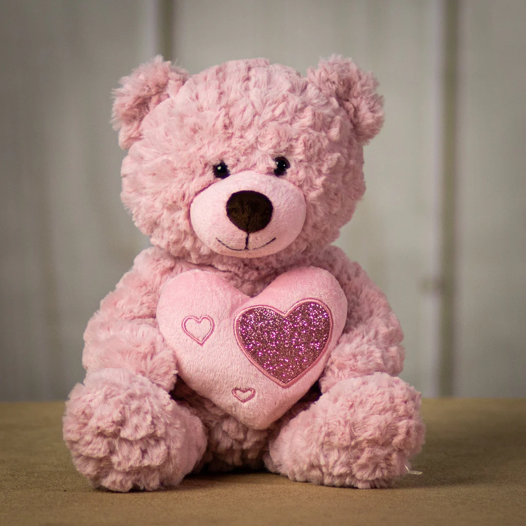 Pink Valentine Bear with heart for Valentine's Day from Annaville Florist