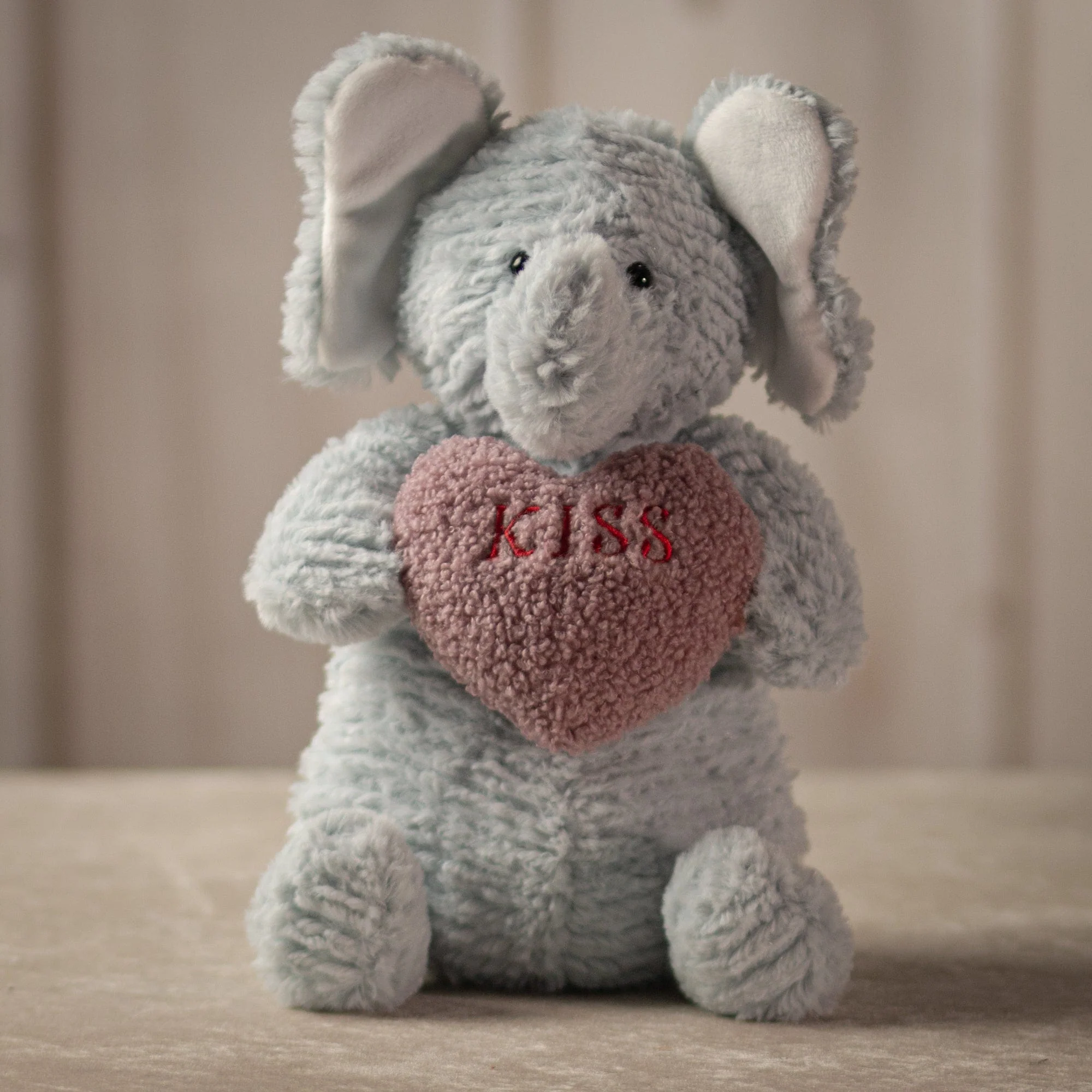 Furry Elephant with KISS heart for Valentine's Day