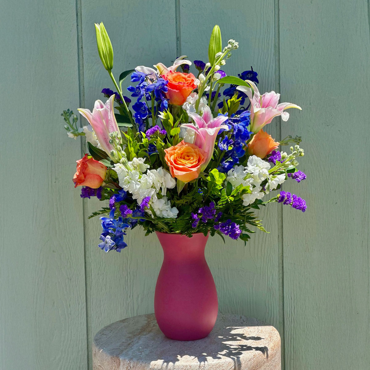 annaville-florist-the-delilah-4951-1200 The Delilah by Annaville Florist - vibrant blooms in a pink vase